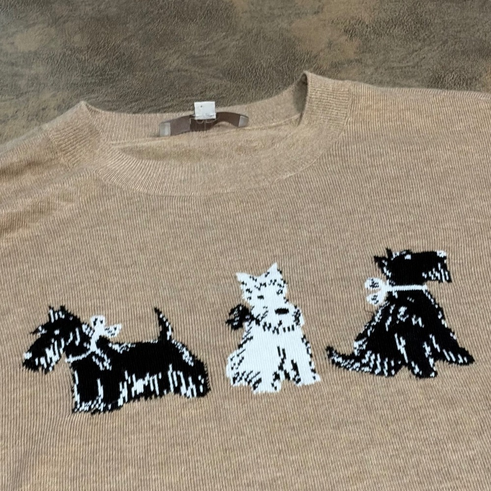 Loft Sweater Womens XL Tan Scottie Dog Intarsia Knit Crewneck Long Sleeve